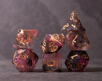 Pink, Black, and Gold Swirl Dice Set // Role Playing Dice // Dungeons and Dragons Dice // D&D Dice
