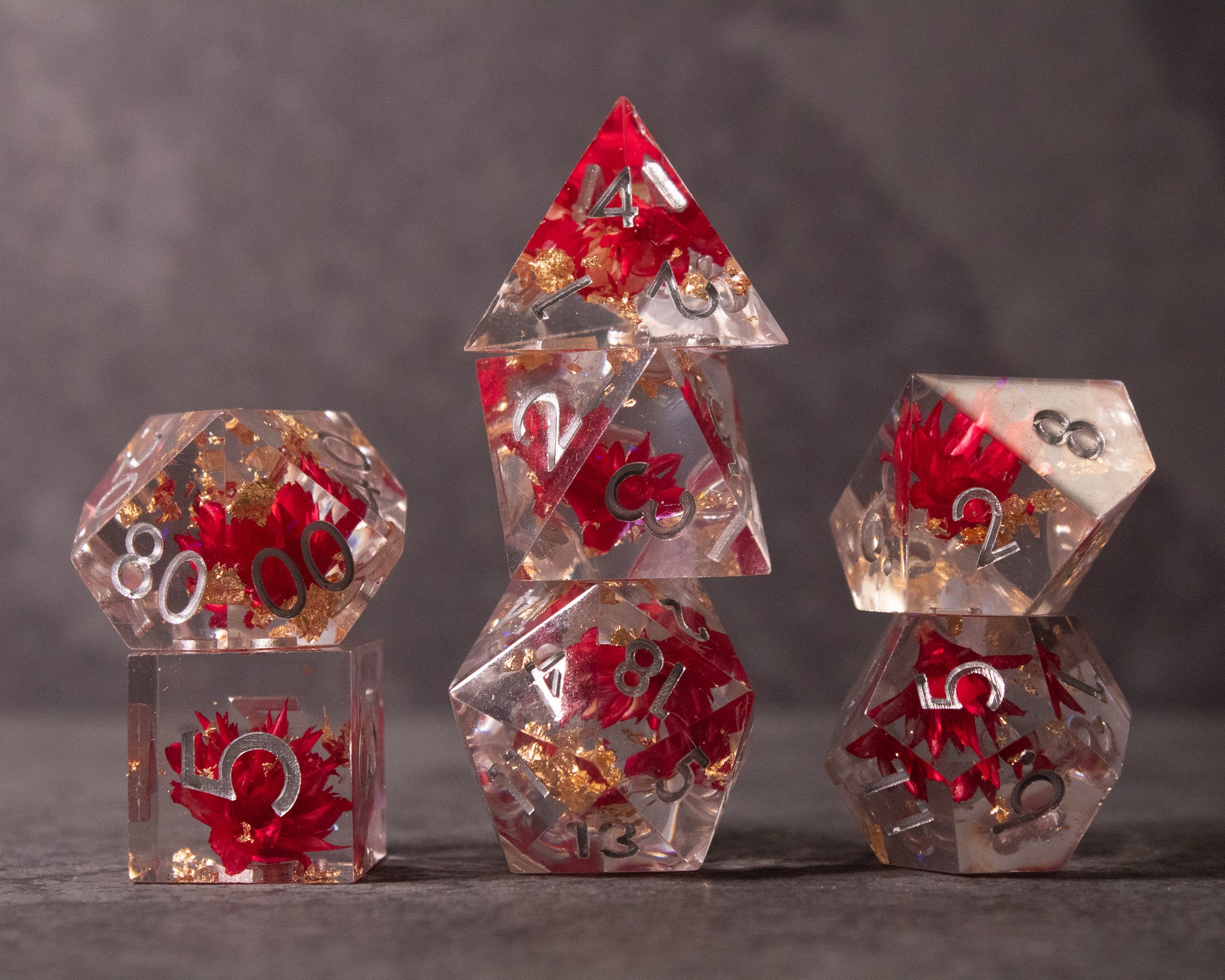 Red Lotus Flower Dice Set / Sharp Edge Resin Dice for D&D Etsy