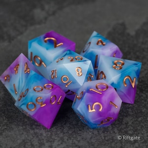 Arcane Tempest Dice Set for DnD - Sharp Edge Resin Dice for D&D / Pink, Blue, and White / Dice for Dungeons and Dragons, Pathfinder, TTRPGs