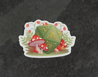 Mushroom D20 DnD Sticker - Dungeons and Dragon Sticker - Laptop, Hydro Flask, Water Bottle Sticker - Nerd sticker, DnD Sticker