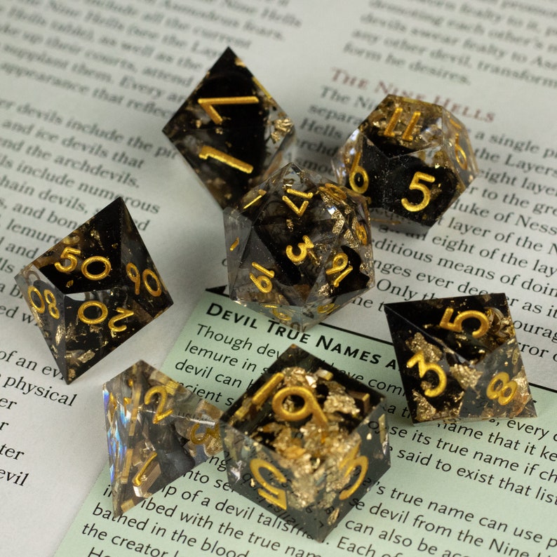 Golden Eclipse Dice Set for Dnd Sharp Edge Resin Dice for Etsy