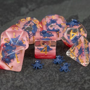 Blue Octopus Dice Set - Animal Inclusion Dice for D&D -  Dice for Dungeons and Dragons, Pathfinder, TTRPGs