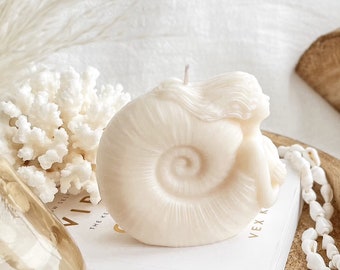 Seashell Mermaid Pillar Candle | Coastal home décor | Natural Soy Wax Candle | Nautical gifts Handmade in the UK