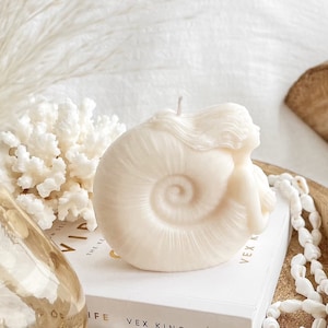 Seashell Mermaid Pillar Candle | Coastal home décor | Natural Soy Wax Candle | Nautical gifts Handmade in the UK