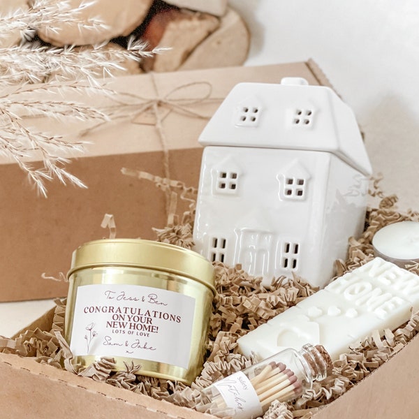 New Home Candle gift set | Housewarming Gift | Personalised Candle gift box hamper | Handmade soy wax candle set | House wax melt burner
