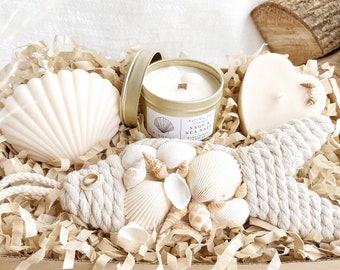 Beach Theme Candle Gift Hamper | Self Care Box | Birthday Gift for Friend | Seashell Candles | Handmade Soy Candles