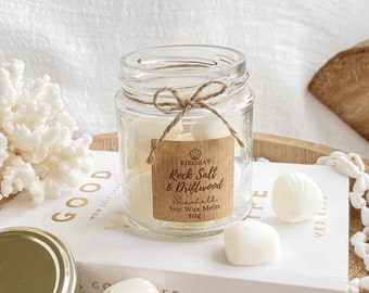 RockSalt & Driftwood Seashell Soy Wax Melts in a Glass Jar | Vegan Friendly | Handmade in the UK | Wax Melt Gifts