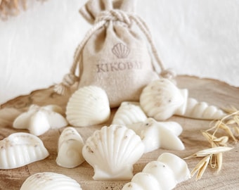 Natural Soy Seashell Wax Melts in a Linen Bag | Vegan & Cruelty Free | Handmade Eco Friendly Gifts | Coastal Wax Melts