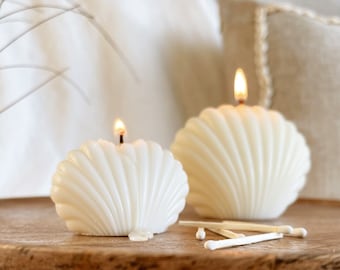 Seashell Pillar Candle | Coastal Beach House Home Décor Candles | Handmade Natural Candles | Beach Wedding Birthday Gifts