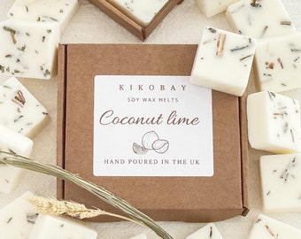 Box of Coconut Lime Soy wax melts | Botanical Wax Melt Gift Box | Highly Scented Vegan Friendly & Cruelty Free | Handmade In The UK