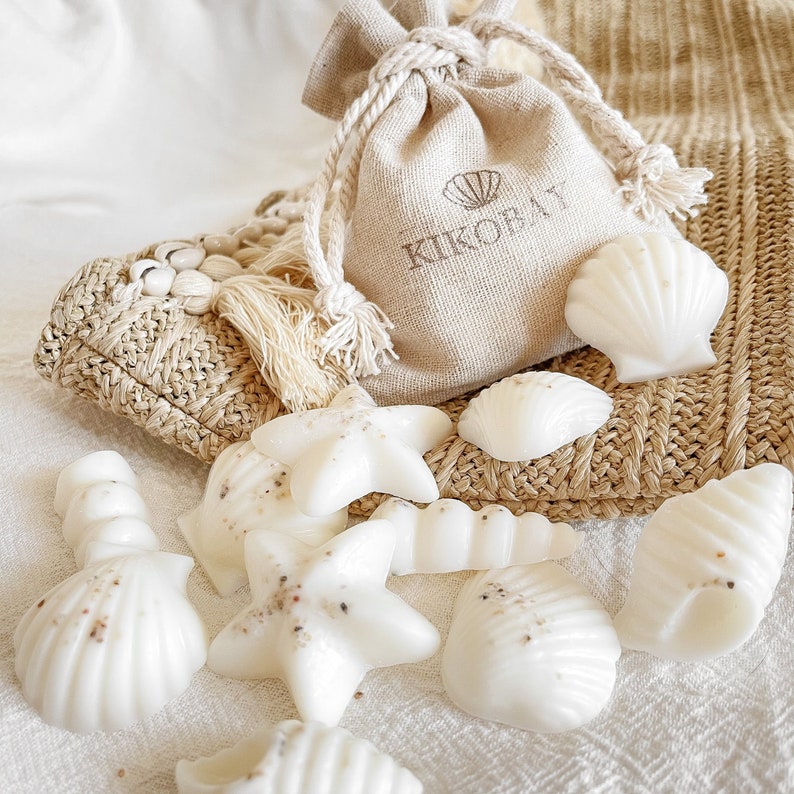 Natural Soy Seashell Wax Melts in a Linen Bag Vegan & Cruelty Free Handmade Eco Friendly Gifts Coastal Wax Melts image 9