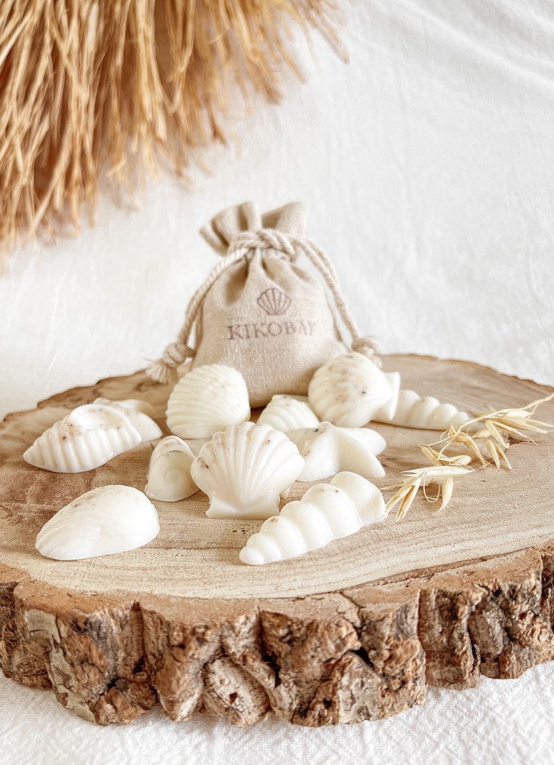 Natural Soy Seashell Wax Melts in a Linen Bag Vegan & Cruelty Free Handmade Eco Friendly Gifts Coastal Wax Melts image 4