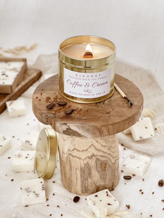 Coffee Scented Soy Candle Wood Wick Tin Candle Handmade in the UK