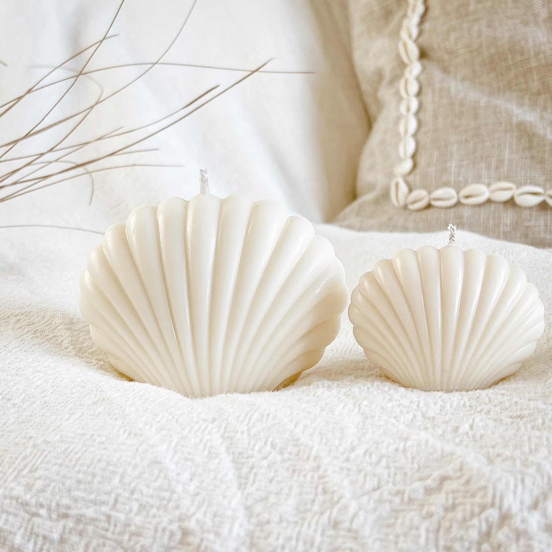 Seashell Pillar Candle Coastal Beach House Home Décor Etsy