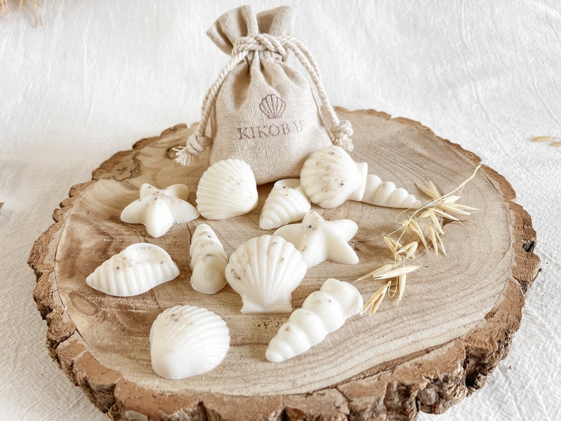 Natural Soy Seashell Wax Melts in a Linen Bag Vegan & Cruelty Free Handmade Eco Friendly Gifts Coastal Wax Melts image 7
