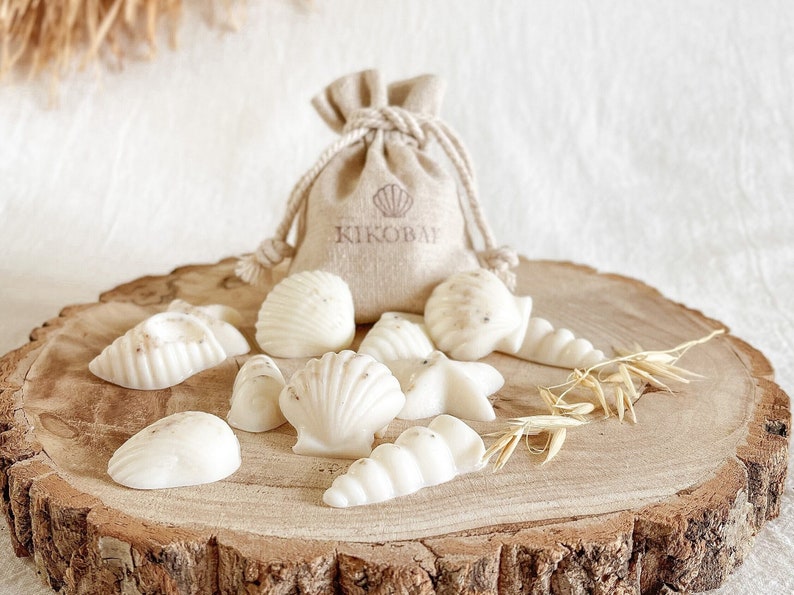 Natural Soy Seashell Wax Melts in a Linen Bag Vegan & Cruelty Free Handmade Eco Friendly Gifts Coastal Wax Melts image 2