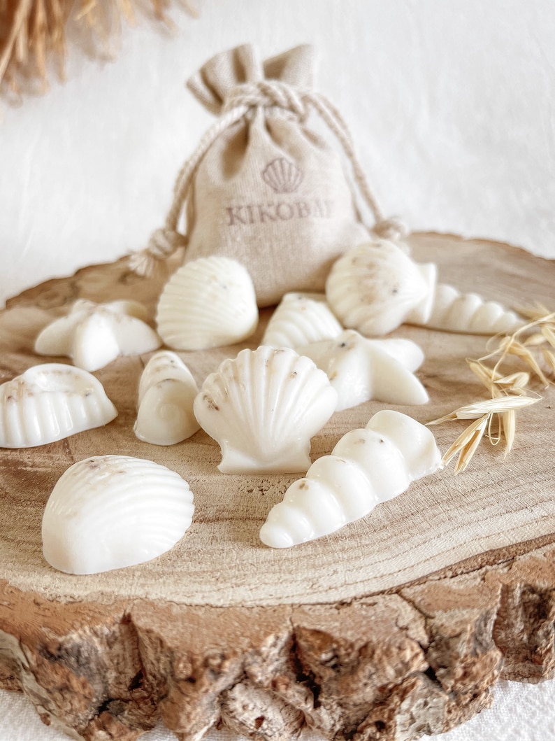 Natural Soy Seashell Wax Melts in a Linen Bag Vegan & Cruelty Free Handmade Eco Friendly Gifts Coastal Wax Melts image 1