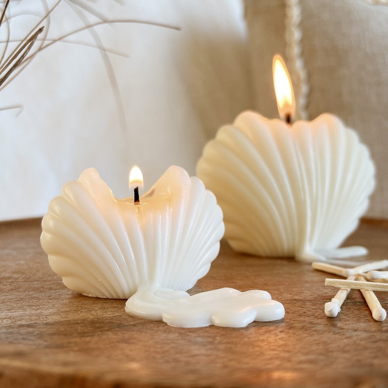 Seashell Pillar Candle Coastal Beach House Home Décor Candles Handmade Natural Candles Beach Wedding Birthday Gifts image 3