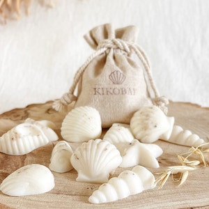 Natural Soy Seashell Wax Melts in a Linen Bag Vegan & Cruelty Free Handmade Eco Friendly Gifts Coastal Wax Melts image 3
