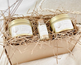 Vanilla & Coconut Soy Candle Gift Set | Wooden Wick Candle Gift Box | Homemade Candles | Gift for any occasion