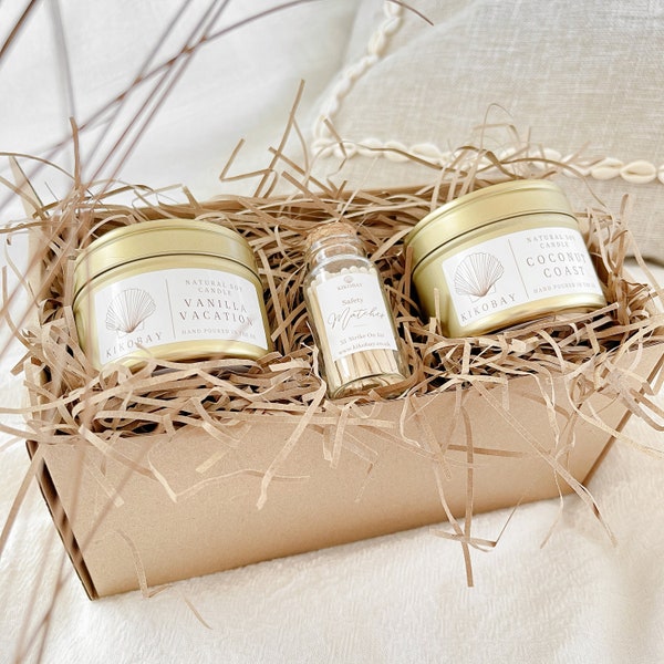 Vanilla & Coconut Soy Candle Gift Set | Wooden Wick Candle Gift Box | Homemade Candles | Gift for any occasion