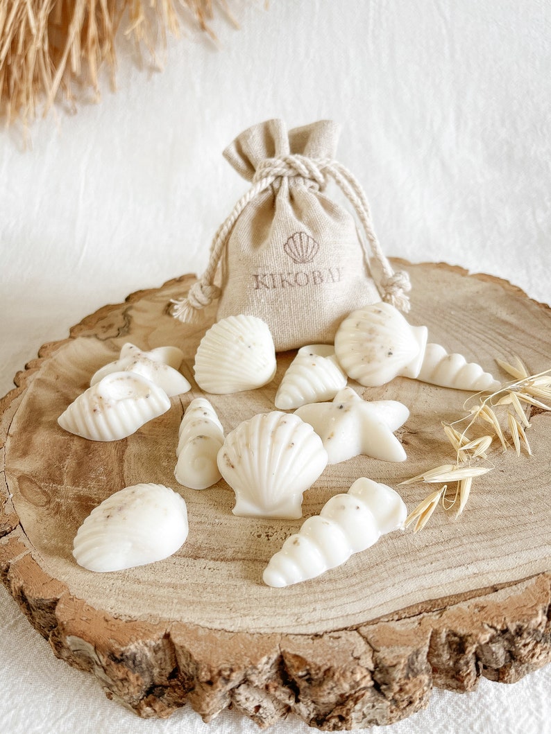 Natural Soy Seashell Wax Melts in a Linen Bag Vegan & Cruelty Free Handmade Eco Friendly Gifts Coastal Wax Melts image 8