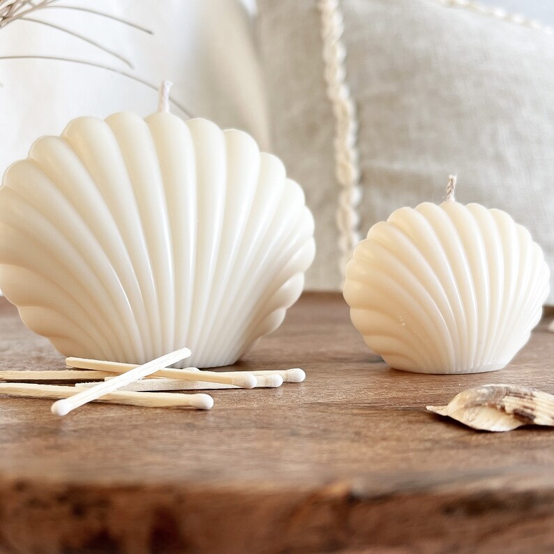 Seashell Pillar Candle Coastal Beach House Home Décor Candles Handmade Natural Candles Beach Wedding Birthday Gifts image 6