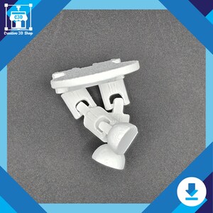 Puede incluir: Modelo de brazo rob&oacute;tico impreso en 3D en pl&aacute;stico blanco con una base redonda y m&uacute;ltiples articulaciones. El brazo est&aacute; en posici&oacute;n doblada, con la base orientada hacia arriba.