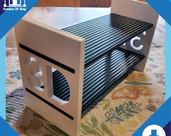 3D Printed Display Shelf STL File – 2-Tier Desk Organizer with 3D Letter Side Panels – Vendor Display Stand – Digital STL Pack Download