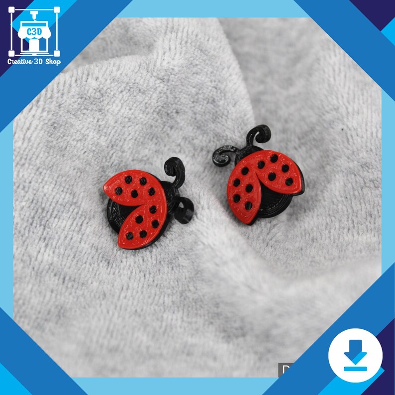 Ladybug earring STL file printed in red filament with black details
