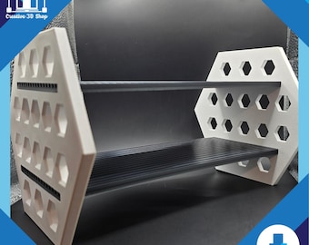 3D Printed Hexagon Display Shelf STL File – 2-Tier Desk Organizer or Vendor Riser – Friction-Fit Stand – Digital STL Pack Download