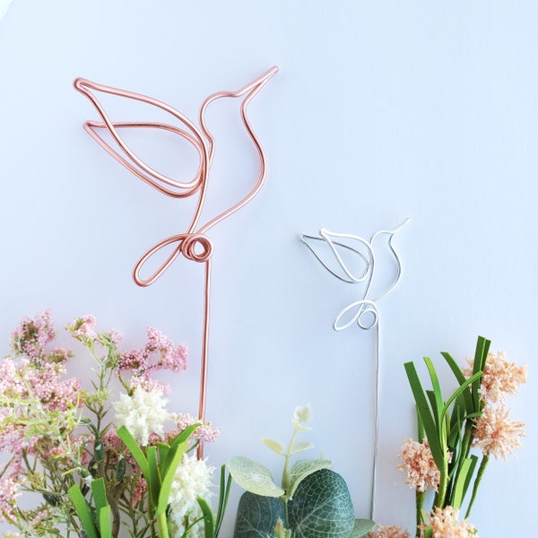 Hummingbird Garden Stake | Handmade Wire Hummingbird Floral Pick | plant accessory | garden décor | garden art | The Flying Wire