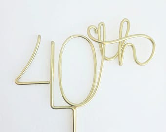 Adorno para pastel de 40 cumpleaños hecho a mano / Decoración moderna de alambre para fiestas de cumpleaños o aniversario