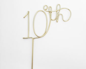 Custom 10th Wire Cake Topper | Handmade Tenth Anniversary or Birthday |18 Colors Choices | Modern Minimalist Party Decor