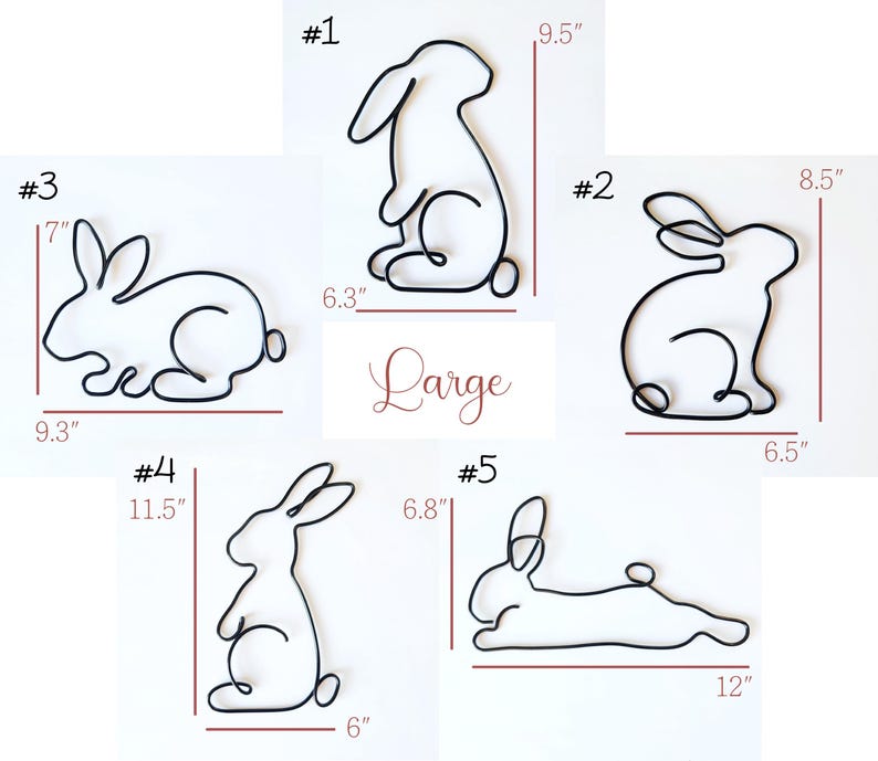 Wire Bunnies 5 styles | Rabbit Art | bunny hutch sign | Single Line Art