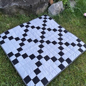 Black and Gray Irish Chain Baby Quilt | Handmade Crib Quilt | Check Please! Backing | Modern Baby Blanket