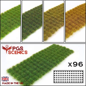 Statyczne kępy trawy – sceneria modeli miniaturowych, teren do gier wojennych (x96 kępek)
