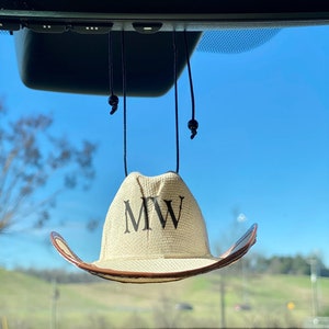 cowboy hat car hanging decoration - add your initials! personalized initials - rear view mirror hanging ornament - gifts for her - car decor