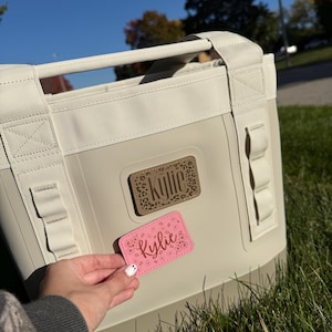 personalized bag patches - leather Velcro patches for bags - name on patches - cherry blossom name patch - outdoor patch for bags