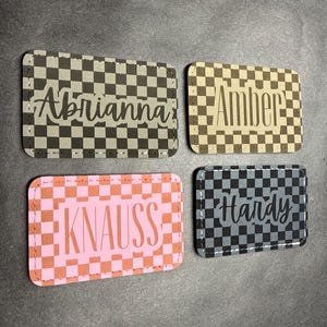 Personalized Checkered Print hook and loop Bag Patch – Engraved Name, 3x2 inch