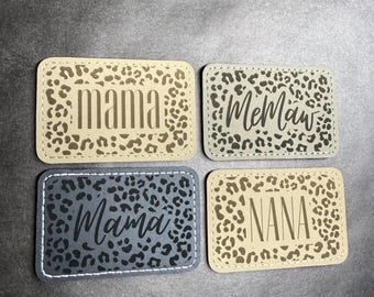 Parche para bolso con estampado de guepardo de mamá: nombre grabado, cierre de velcro, 7,6 x 5 cm