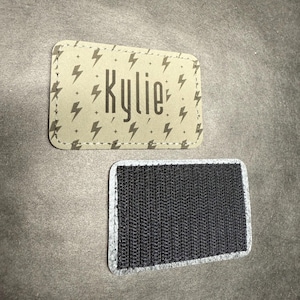 Personalized Bag Patch – Engraved Name Tag,  lightning bolt rock patch - hook and loop