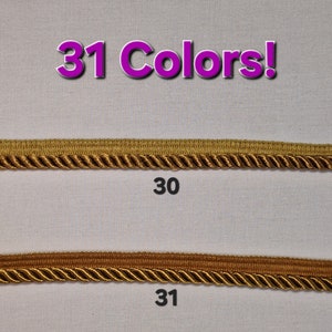 May include: Two gold-colored decorative trims with a twisted rope design. The top trim is labeled "30" and the bottom trim is labeled "31". The text "31 Colors!" is in a purple bubble above the trims. The trims are on a white background.