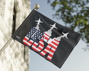 American Flag, Fighter Jet Patriotic Decor (36x24 inches)