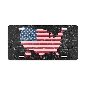 U.S.A. Map Car Tag | American Flag License Plate | Patriotic Gift