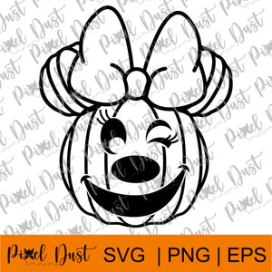 May include: Black and white line art illustration of a pumpkin with a bow on top and a winking face. The pumpkin has a wide smile and a single eye is closed.