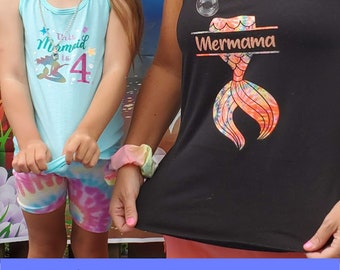 This mermaid is 1 - 10 yo birthday svg bundle matching mermaid tails with labels for group shirts. SVG, EPS, PNG cricut silhouette cut files