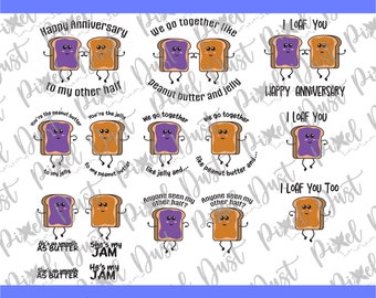 Peanut butter and jelly graphic with sayings in svg, eps, png, dxf, ready for cricut, silhouette, cut file, printable, laser cut, matching