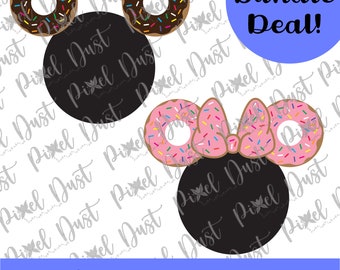 Mr and Mrs Mouse Donut ears with sprinkles. svg, eps, png, dxf, cut file ready for Cricut and Silhouette. Printable digital download