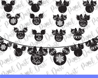 Mickey and Minnie Mouse Holiday, Christmas, Merry and Bright Cut File Bundle. Cricut and Silhouette ready, PNG, SVG, EPS, Instant Download
